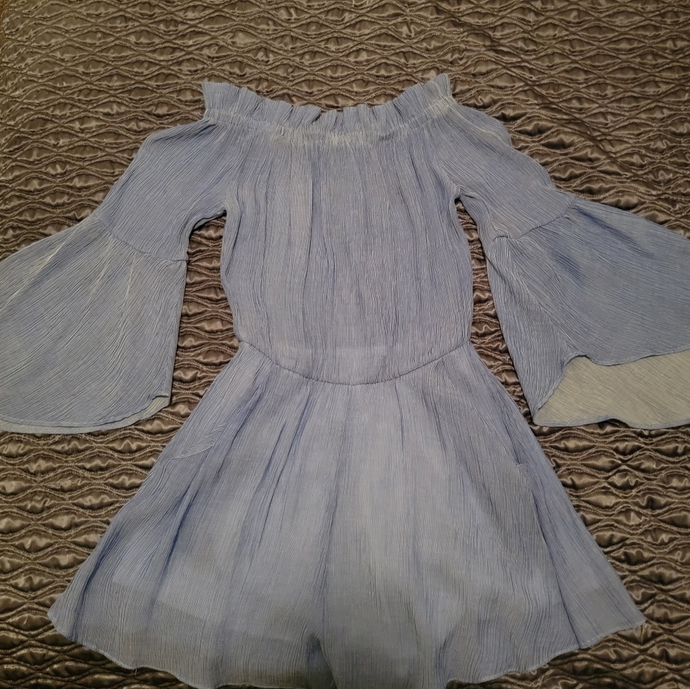 Gianni Bini Blue Pleated Over Shoulder Romper